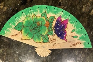 Vtg Bahamas Folding Hand Fan Souvenir Hand Painted Handmade Large Wood **NEW** - Picture 1 of 6