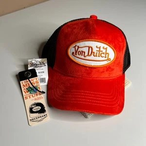 Von Dutch Truckermütze orange Samt Mesh Cap USA Logo Patch Snapback One Size - Bild 1 von 7