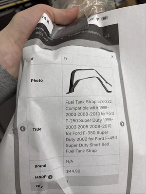 fuel Tank Straps Compatible With 1999 Through 2003 Ford F250 Super Duty ￼ - Image 1 of 2