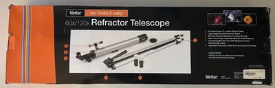 Vivitar 60x/120x Refractor Telescope with Tripod, Silver - Image 1 of 2