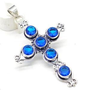 Blue Tanzanite Gemstone Handmade 925 Sterling Silver Jewelry Pendant Size-2.5" - Picture 1 of 9