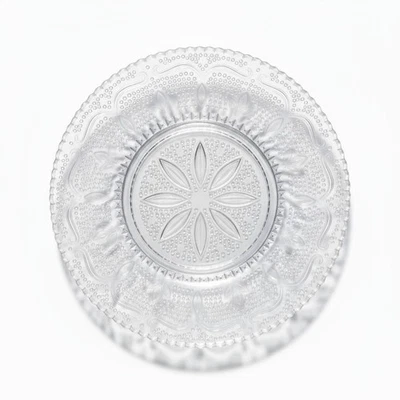 Vintage Clear Pressed Glass Plate With Intricate Floral Pattern - Image 1 of 4