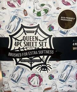 NEW ENVOGUE Halloween Summerween Pool Ghosts w/Pool Float Queen Size Sheet Set - Imagen 1 de 7