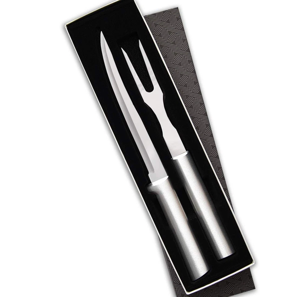 Rada Cutlery Carving Knife & Fork Set Silver Handle Gift 2-Piece Kitchen Tools