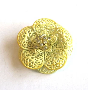 Vintage Yellow Enamel Lacy Flower w/Yellow Rhinestone Stamens Brooch - Picture 1 of 4