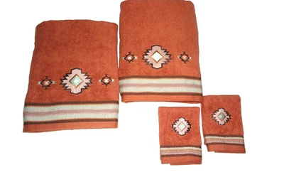 WALMART MAINSTAYS AZTEC SUNSET TERRACOTTO (4P) BATH TOWELS & WASH SET - Image 1 of 4