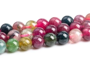 Cuentas sueltas redondas de turmalina multicolor naturales genuinas de 4 mm grado AAA 15,5" - Imagen 1 de 4