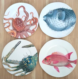 Platos de ensalada de melamina bajo el mar Pottery Barn Under The Sea difícil de encontrar S/4 playa costera náutica - Imagen 1 de 5