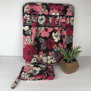 Vera Bradley Floral Pink Brown White Shoulder Bag Tote & Matching Wristlet Set - Picture 1 of 10