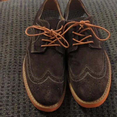 Stafford Brown Men's 10M Suede Wingtip Shoes W/ Orange Accents. Tailored Culture - Image 1 of 4