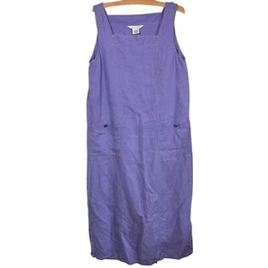 Vintage Damen 100 % Leinen Etuikleid Overall Maxi lila ärmellos Kleid Gr. Large - Bild 1 von 6