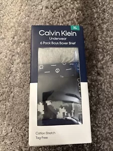 CALVIN KLEIN 6 Pk Blue Gray Black Boxer Briefs Underwear Boys Size XL Youth Teen - Picture 1 of 5