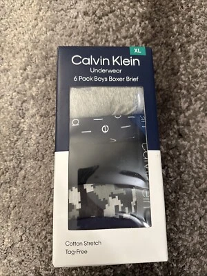 CALVIN KLEIN 6 Pk Blue Gray Black Boxer Briefs Underwear Boys Size XL Youth Teen - Image 1 of 4