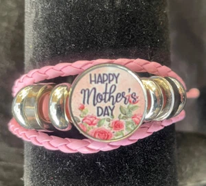 Bracciale in pelle intrecciata rosa festa della mamma misura regolabile mamma amore fiori - Foto 1 di 6