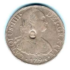 Great Britain Geo 111 - Emergency Issue $1. Countermark on Mexico 1794 8 Reales - Imagen 1 de 2