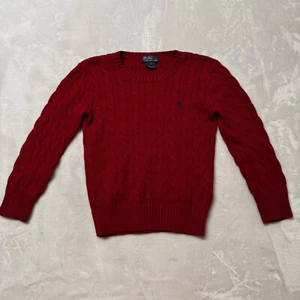 POLO Ralph Lauren Boys Size 7 Red Cable Knit Crew Neck Cotton Sweater - Picture 1 of 7