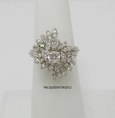 Винтажное коктейльное свадебное кольцо из белого золота 14 карат с кластером натуральных бриллиантов 1 карат - Изображение 1 из 4