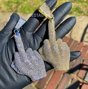 XL Collar Helado Dedo Medio Cadena Hombres Enchapado en Oro Circonio Colgante de Joyería Circonial - Imagen 1 de 11