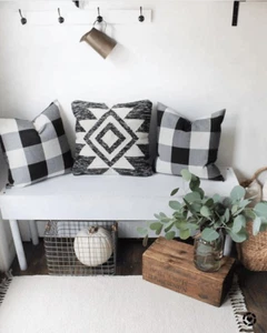 Set of 2 Buffalo Check Plaid Throw Pillow Covers Cushion Case Black and White - Picture 1 of 4