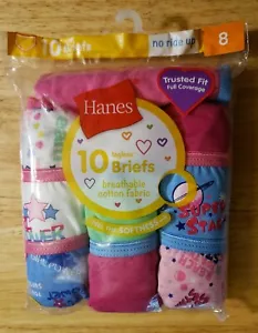 New Hanes Girl’s Tagless Cotton Briefs 10 Pack Multicolor (Size 8) ships free - Picture 1 of 5