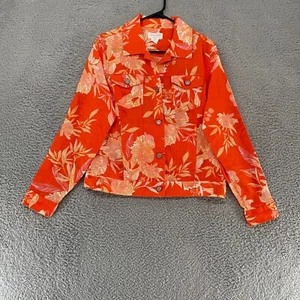 Cynthia Rowley Linen Jacket Womens Medium Tropical Orange Floral Beach Button Up - Picture 1 of 12
