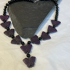 Handmade Agate Butterfly Necklace 19 Inch Festival Weekend Boho Hippie - Picture 1 of 9