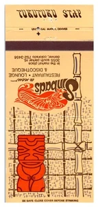 Copertina libro fiammiferi Sinbad's Restaurant Discoteca Bar Lounge Tiki Denver CO B1 - Foto 1 di 2
