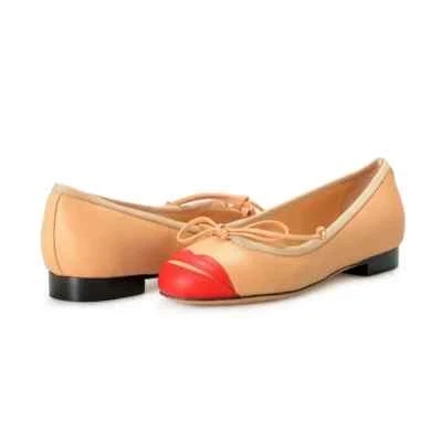 Flats Shoes Charlotte Olympia Girls "INCY KISS ME DARCY" Beige Leather Ballet - Image 1 of 4