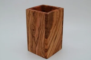 Taza de utensilios cuadrada, taza de cepillo de dientes de madera de olivo / 15 cm, hecha a mano - Imagen 1 de 6