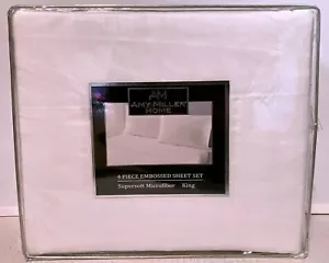 Juego de sábanas Amy Miller Home 4 piezas en relieve rayas blancas rey NUEVO en paquete - Imagen 1 de 3