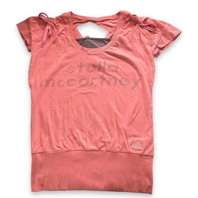 Camiseta de entrenamiento Y2K Adidas x Stella McCartney rosa en capas manga corta talla mediana Foto 1 de 4