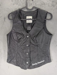 Harley Davidson Leather Vest Black Pigskin Leather Waistcoat Women's Size XS - Picture 1 of 10