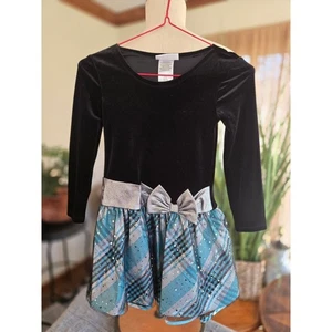 BONNIE JEAN - Vestido de terciopelo negro a cuadros con lazo brillante para niñas - Talla 6 - Fiesta de vacaciones - Imagen 1 de 7