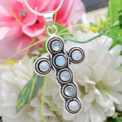 Pietra di luna arcobaleno pietra preziosa labradorite argento sterling 925... - Immagine 1 di 4