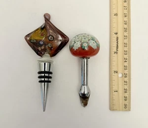 Vintage Kunst Glas Millefiori Weinflaschenverschluss & Flaschenöffner 2er Set (A-11) - Bild 1 von 7