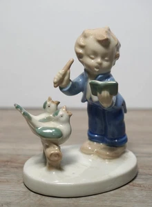 Vtg GH & CO Porcelain Figurine Boy Conducting Birds S Under Crown Mark GDR 9717 - Picture 1 of 6