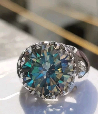 Rare 20 Ct Certified Treated Blue Diamond Solitaire Men's Ring In 925 Silver - Image 1 of 4