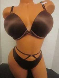 $74  VICTORIA'S SECRET BOMBSHELL PLUNGE BRA ~ STRAPPY THONG SET~ 36D/L ~ NWT - Picture 1 of 7
