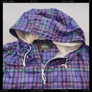 Vintage Woolrich Jacket Womens Large Purple Check Plaid Nylon Hooded Windbreaker - Picture 1 of 16