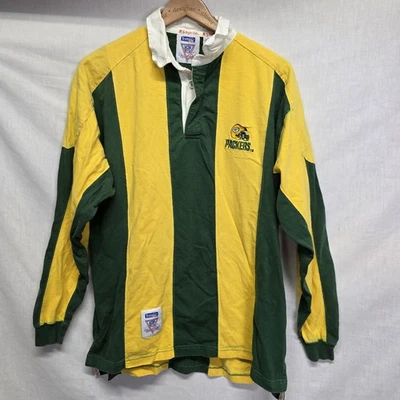 Vtg Green Bay Packers Rugby Shirt mens L Striped Striped Polo 90s Yellow Club - Image 1 of 3
