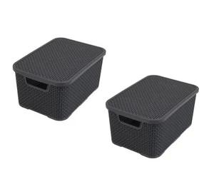 BranQ - Home essential Deckel Korb in Rattan Design 2er Set Grösse L 19l Kuns... - Picture 1 of 2