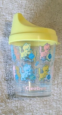 Taza para sorber Gerber Graduates Advanced Development de la década de 1990 con diseño de gato gatito Foto 1 de 4
