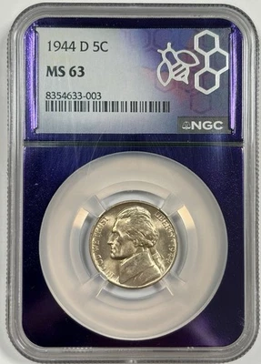 1944-D 5C MS63 Jefferson War Nickel - NGC Purple Core - Image 1 of 2