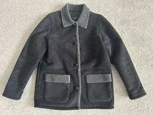 Lauren Ralph Lauren COAT Size SP BLACK Sherpa Fleece Faux Leather Suede - Picture 1 of 7