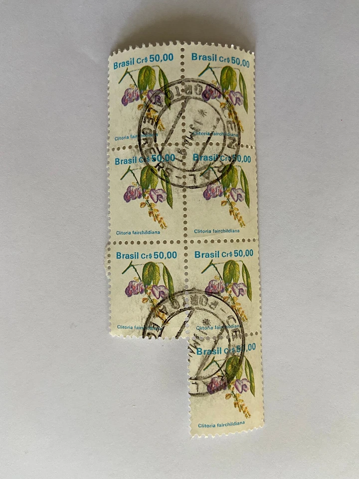 Block of 7 Brazilian flower stamps (1990 50.00 Cr) - Image 1 of 1
