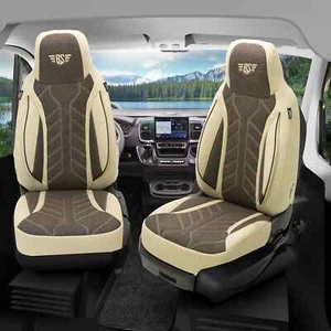Fundas de asiento de autocaravana piloto adecuadas para Acapulco A27 (beige-marrón) - Imagen 1 de 13
