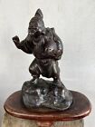 Vintage Painted Iron Japanese Statue Sculpture Chinese Man Holding a Fish ￼