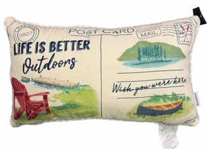 Tommy Bahama Postcard Lake Throw Pillow Life Is Better Outdoors Cabin Lake House - Picture 1 of 2