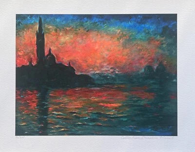 Arte giclee edición limitada firmado por Claude Monet VENECIA EN DUSK Estate 16" x 12" Foto 1 de 4