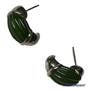 Vintage Ohrringe Sterlingsilber Nephrit Jade  - Bild 1 von 7